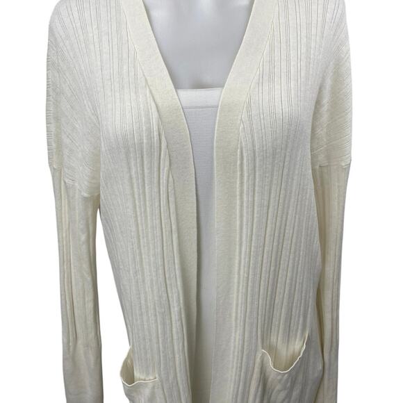 Charli Women's White Linen Rib Knit Long Sleeve Belted Pocket Maxi Robe Size M - Picture 3 of 5
